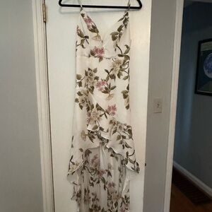 Selfie Leslie Floral White and Green Dress High Low